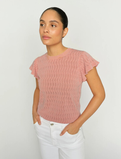 MOS MOSH Mmganna Pattern O Neck Knit Top Pink L