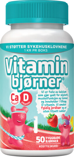 Vitaminbjørner Kalsium + D-vitamin Tyggbare bjørner, Jordbær, 50 stk.