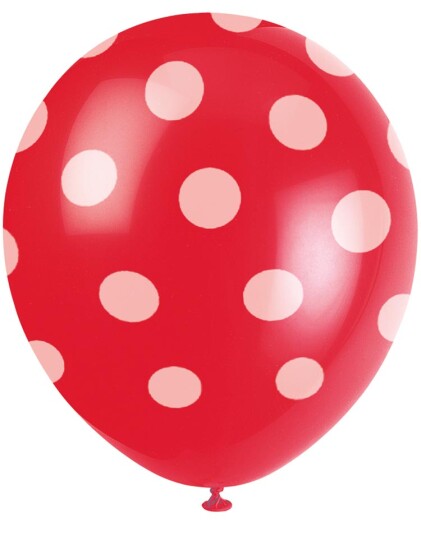 Unique 6 stk 30 cm Røde Ballonger med Hvite Polka Dots 57592