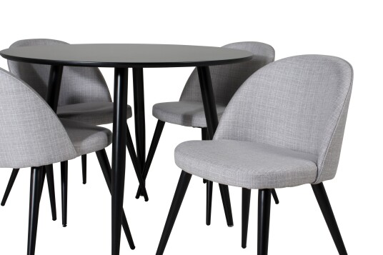 Venture Home Plaza Spisegruppe 100 cm Rund med 4 Velvet Stoler Svart
