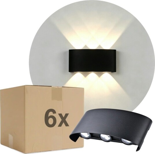 Other Brand 6 stk. 6W CURVE vegglampe IP65 sort opp/ned utendørs inkl. lyskilde Dimbar : Ikke dimbar Kulør : Nøytral Other Brand 6 stk. 6W CURVE vegglampe IP65 sort opp/ned utendørs inkl. lyskilde Dimbar : Ikke dimbar Kulør : Nøytral