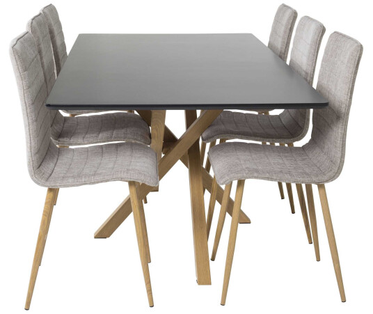 Venture Design Piazza & Windu spisegruppe Svart/grå 6 st stoler & bord 180 x 90 cm