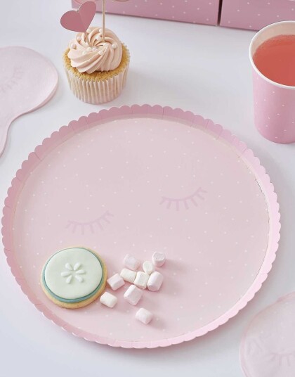 Ginger Ray 8 stk Rosa Kantede Tallerkener i Papp med Polkadots og Øyemotiv 25 cm Pamper Party PAMP 204