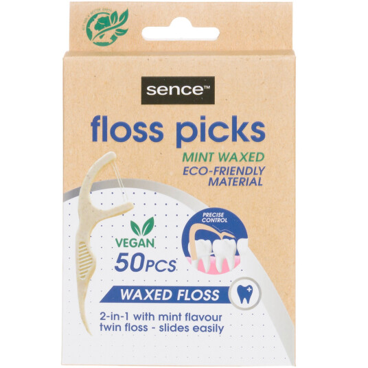 Tanntråd uten PFAS SENCE Eco Floss Picks Waxed Mint 50 pcs.
