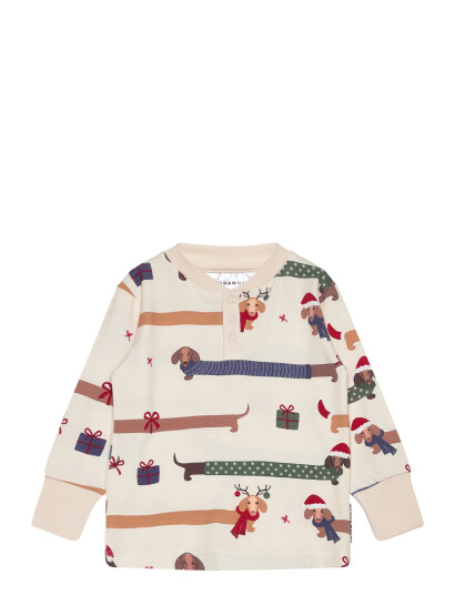 Geggamoja Bamboo Grandpa Sweater L.s Santa Dogs - Cream - 98-104 Geggamoja Bamboo Grandpa Sweater L.s Santa Dogs - Cream - 98-104