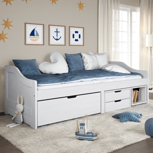  Dagseng med 3 skuffer IRUN hvit 90x200 cm heltre furu 8721012134256