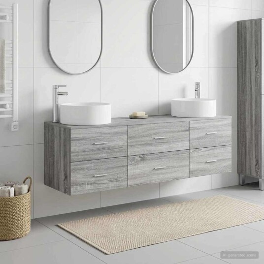 vidaXL Baderomsinnredningssett 3 stk. Grå Sonoma 49,5 x 44,5 x 65,5 cm vidaXL Baderomsinnredningssett 3 stk. Grå Sonoma 49,5 x 44,5 x 65,5 cm