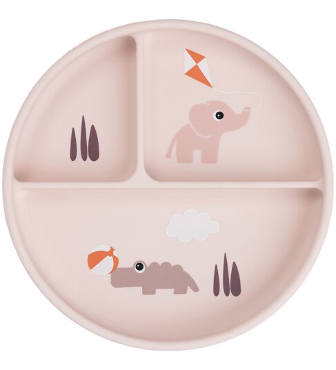 Done by Deer Stick&Stay Compartment Plate Playground Powder - Pink - Ø18X H 3CM Done by Deer Stick&Stay Compartment Plate Playground Powder - Pink - Ø18X H 3CM
