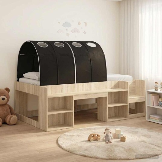  Sengestamme med tunnel 3 pcs Sonoma eik og svart Konstruert tre