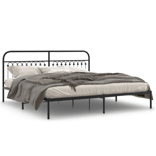  Sengeramme i metall med sengegavl svart 193x203 cm 8721102644955