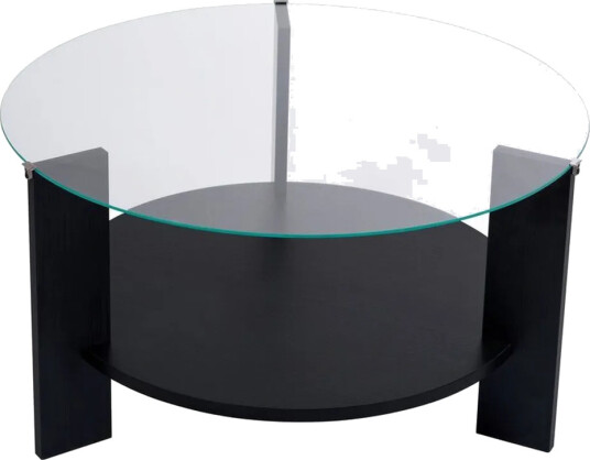 Sofabord Clara 75 cm med Glassplate - Tre Svart / Transparent