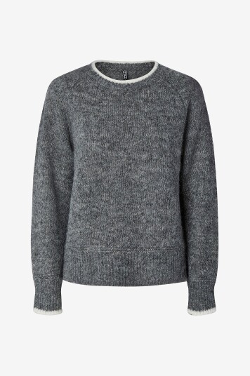 Pieces Pullover pcIvy LS O neck Contrast Knit Grå