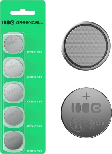 Green Cell 5x CR2016 Litium Knappcellebatterier 3V 80mAh for Klokker, Fjernkontroller og Vekter
