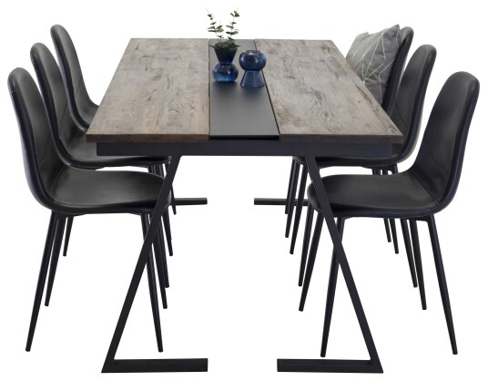 Venture Design Jakarta & Polar spisegruppe Natur/svart 6 st stoler & bord 200 x 90 cm