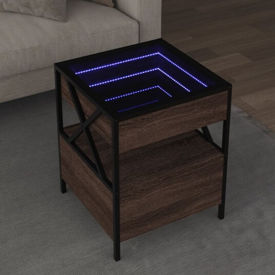 Salongbord med Infinity LED brun eik 40x40x51 cm 847721