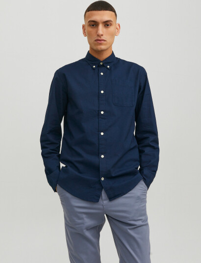 Jack & Jones Jjeoxford Shirt Ls Noos - Navy - M