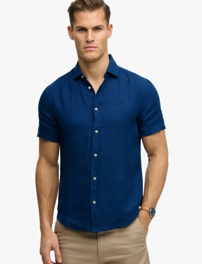 Superdry Riviera S/S Linen Shirt   Blue   XXL