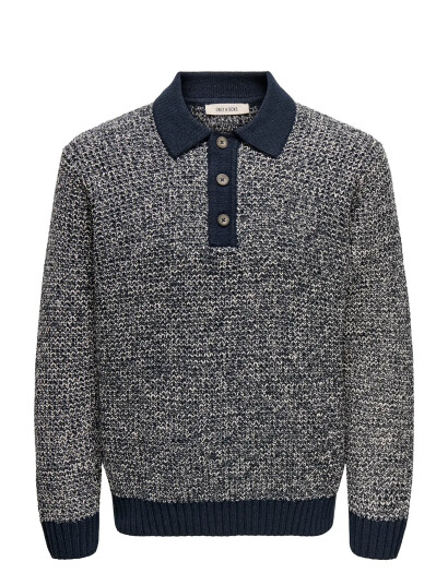 ONLY & SONS Onsalf Rlx Structure Polo Knit - Navy - S