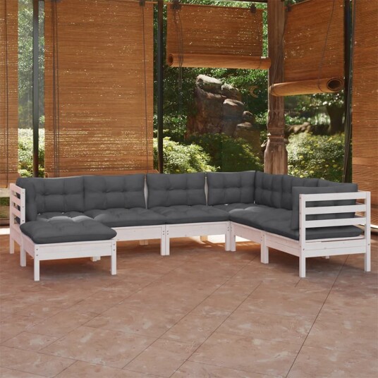  Hagesofagruppe med puter 7 deler hvit heltre furu 3096563