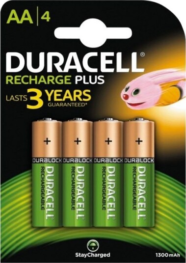 Duracell Recharge Plus Oppladbare AA-batterier 1300 mAh 4-pk Nikkelmetallhydrid