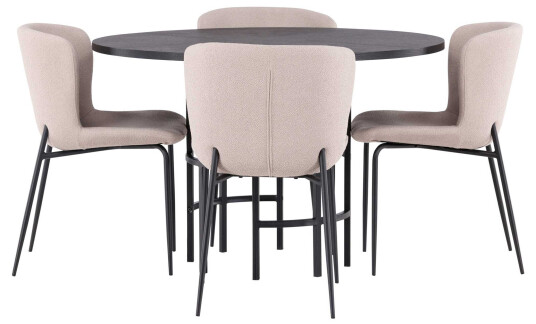 Venture Design Copenhagen & Modesto spisegruppe Beige/svart 4 stoler & bord 115 cm