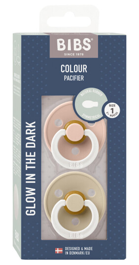 BIBS Pacifier Colour Latex Symmetric Blush Glow/Vanilla Glow Size