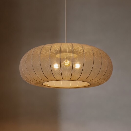 Helin hengelampe, brun, Ø 70 cm, tekstil, 3 x E27 – Lindby - Stue - Skandinavisk - Stoff / Tekstil - Med en lyskilde