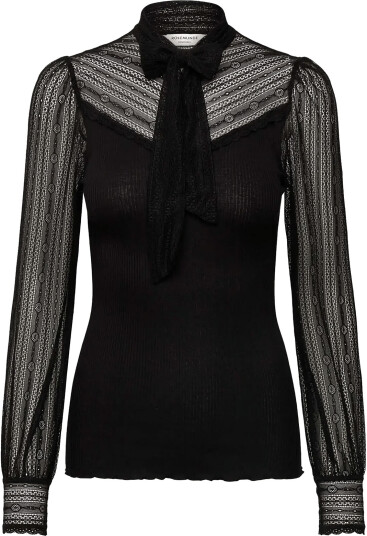 Rosemunde Rwbeatha Silk Full Lace Bow Ls T Shirt Black XL