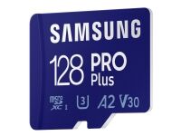 Samsung PRO Plus MB-MD128KA - Flashminnekort (microSDXC til SD-adapter inkludert) - 128 GB - A2 / Video Class V30 / UHS-I U3 / Class10 - microSDXC UHS-I - blå