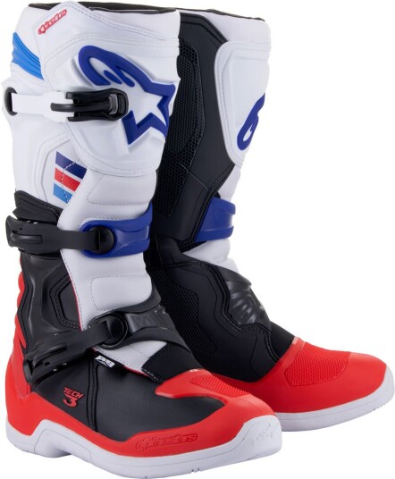 Alpinestars Tech 3 Motocross støvler Svart Hvit Rød Blå Alpinestars Tech 3 Motocross støvler Svart Hvit Rød Blå