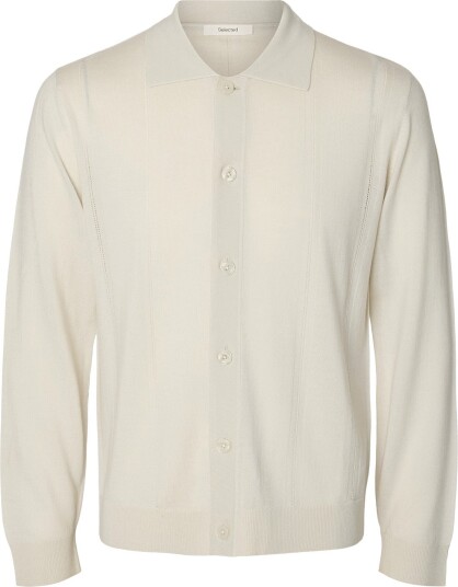 Selected Slmtray Ls Merino Struc Polo Cardigan Cream L