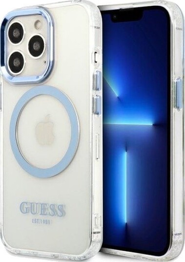 Guess iPhone 13 Pro/13 Hardt Etui med Metal Outline og MagSafe - Blå