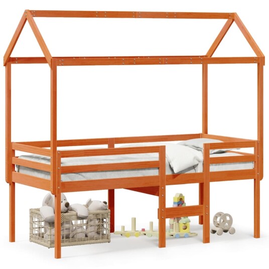  Høyseng med tak voksbrun 80x200 cm heltre furu 8721102670350