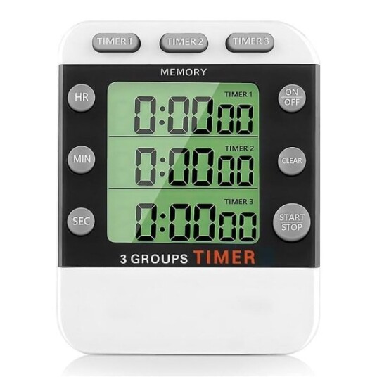 Digital dobbel kjøkkentimer 3 kanals opp/ned timer trippel koketimer display høyt volum alarm egnet for forskjellige scenarier
