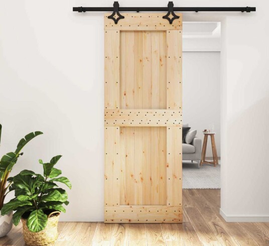 vidaXL Skyvedør Naturlig og svart 80 x 210 cm Massiv Furu Tre vidaXL Skyvedør Naturlig og svart 80 x 210 cm Massiv Furu Tre