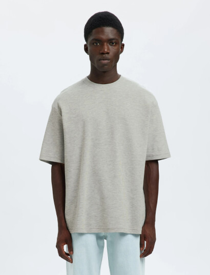 Selected Slhlooseoscar Ss O Neck Tee Noos   Grey   XL