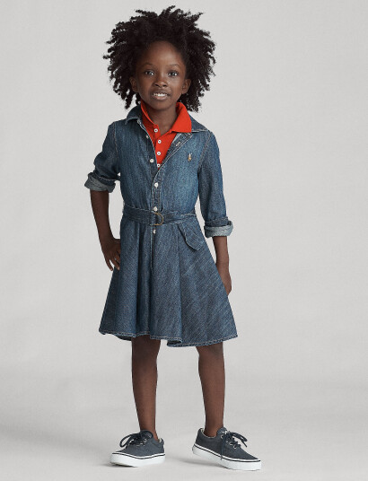 Ralph Lauren Kids Belted Cotton Denim Shirtdress Blue 137 140