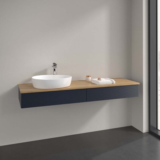 Villeroy & Boch Antao Servantskap med 2 skuffer 160x50x19 cm u/lys Blå Matt/Eik Villeroy & Boch Antao Servantskap med 2 skuffer 160x50x19 cm u/lys Blå Matt/Eik