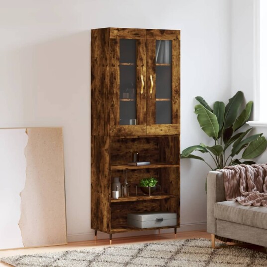 vidaXL Highboard røkt eik 69,5x34x180 cm konstruert tre 8720845481322