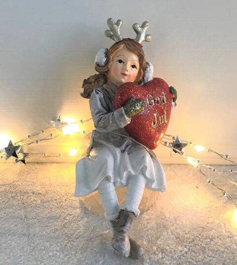 Jule figur sittende pike med God Jul hjerte
