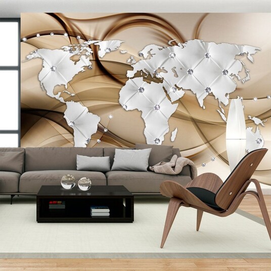 Fototapet World Map White & Diamonds 250x175 - Finnes i flere størrelser