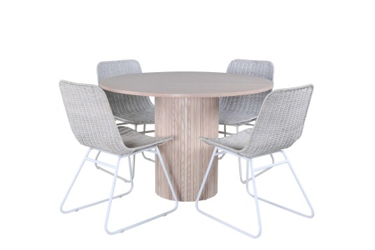 Venture Design Bianca & Cirebon spisegruppe Hvit/whitewash 4 stoler & bord 110 cm