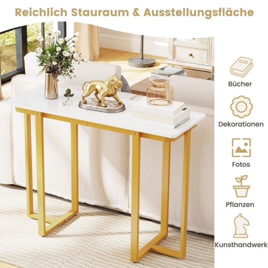 Smalt konsollbord – imitert marmor gullramme 107x40x79,5 cm