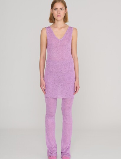 REMAIN Birger Christensen Sequin Knit Fitted Flared Pants Purple 34