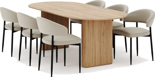 Noira Ovalt Spisebord 220 cm med 6 Sawako Stoler - Natur