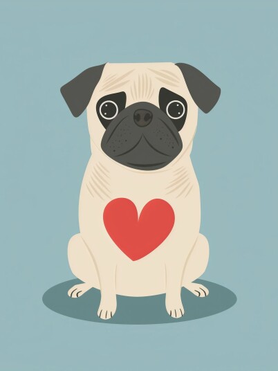 Namly Design Plakat Mops med Hjerte POSTERBOIZ0M