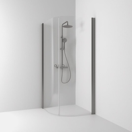 Svedbergs Skoga Dusjhjørne Buet Hullgrep, B80-90cmxh198cm Blyantpenn Svart / 80x80cm Klart Glass