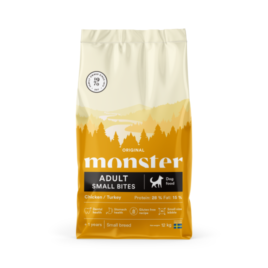 Monster Pet Food Hundemat Original Voksen Kylling & Kalkun Small Bites 12 kg