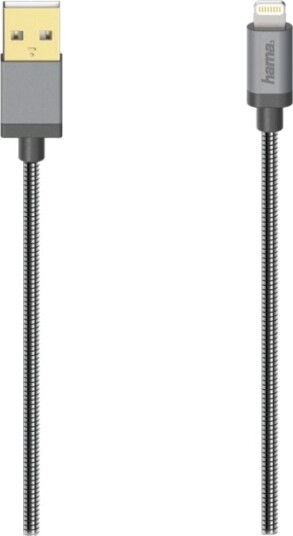 Hama Prime Line Lightning Kabel Usb Hann Til Lightning Hann 75 Cm Dobbeltisolert Antrasitt Svart/Sølv