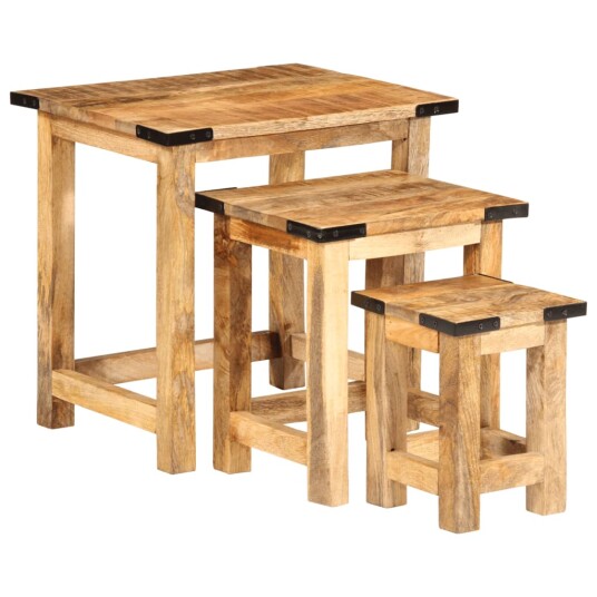 Stablebare sidebord 3 stk grovt heltre mangotre 358502